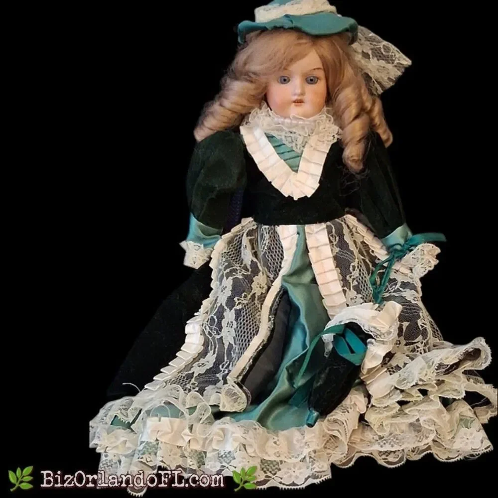 VINTAGE: Armand Mersaille 370 Dark Green Victorian Style Porcelain Doll Germany